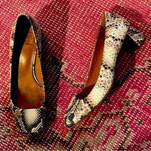Size 8 snake print leather TORY BURCH block heel pumps